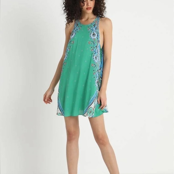 Free People Dresses & Skirts - Free People Teal Floral Paisley Boho Dress | Size Small